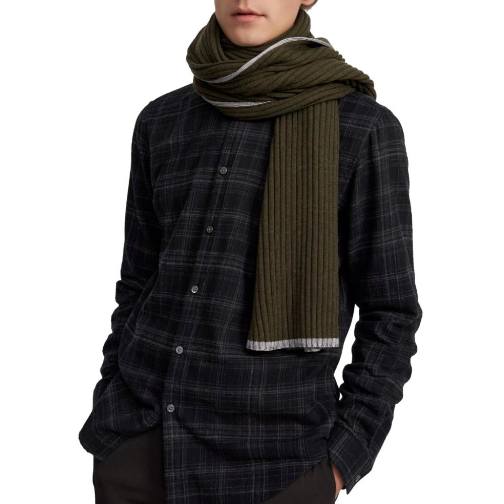 Theory Miles K0881724 Grove Multi Green Wool Men Women 1SZ Scarf - Picture 2 of 5